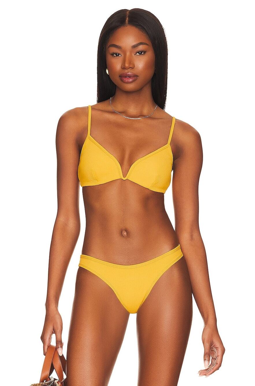 L*Space Helena Sunshine Gold Yellow V-Wire Triangle Bikini Swimsuit Top Size S